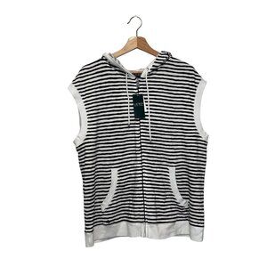 NWT Lauren Ralph Lauren Black & White Sleeveless Striped Zip Pockets Women's Hoo